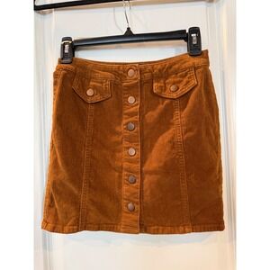 Blue Spice Premium Corduroy Button Front Mini Skirt Burnt Orange High Waist Sz 1
